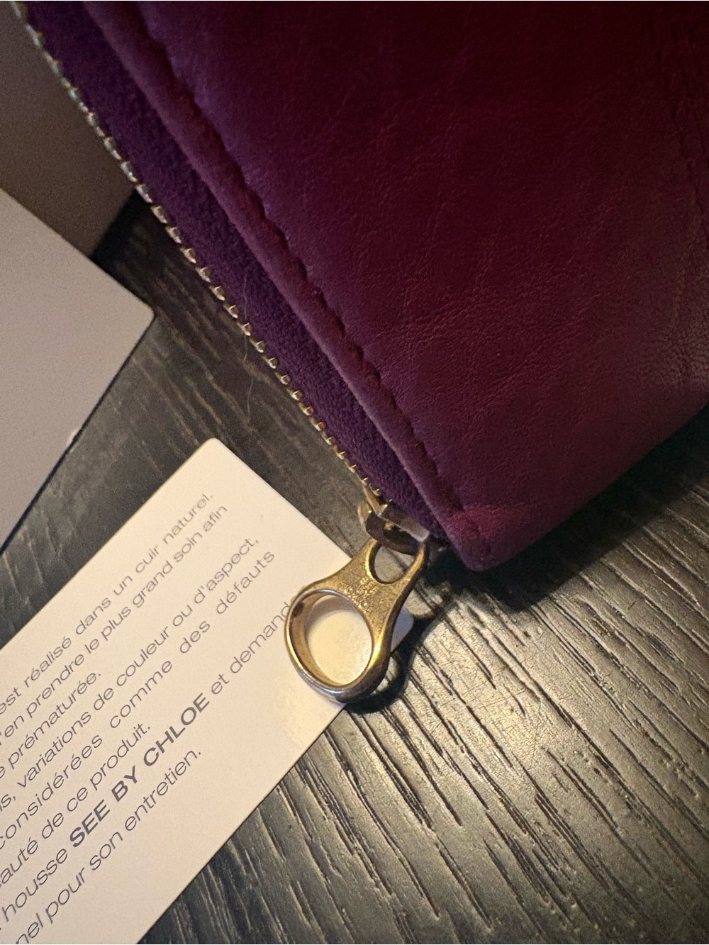 See By Chloe NWT Plum Leather Zip-Around Wallet With Perforated Silver Bow - Picture 4 of 14